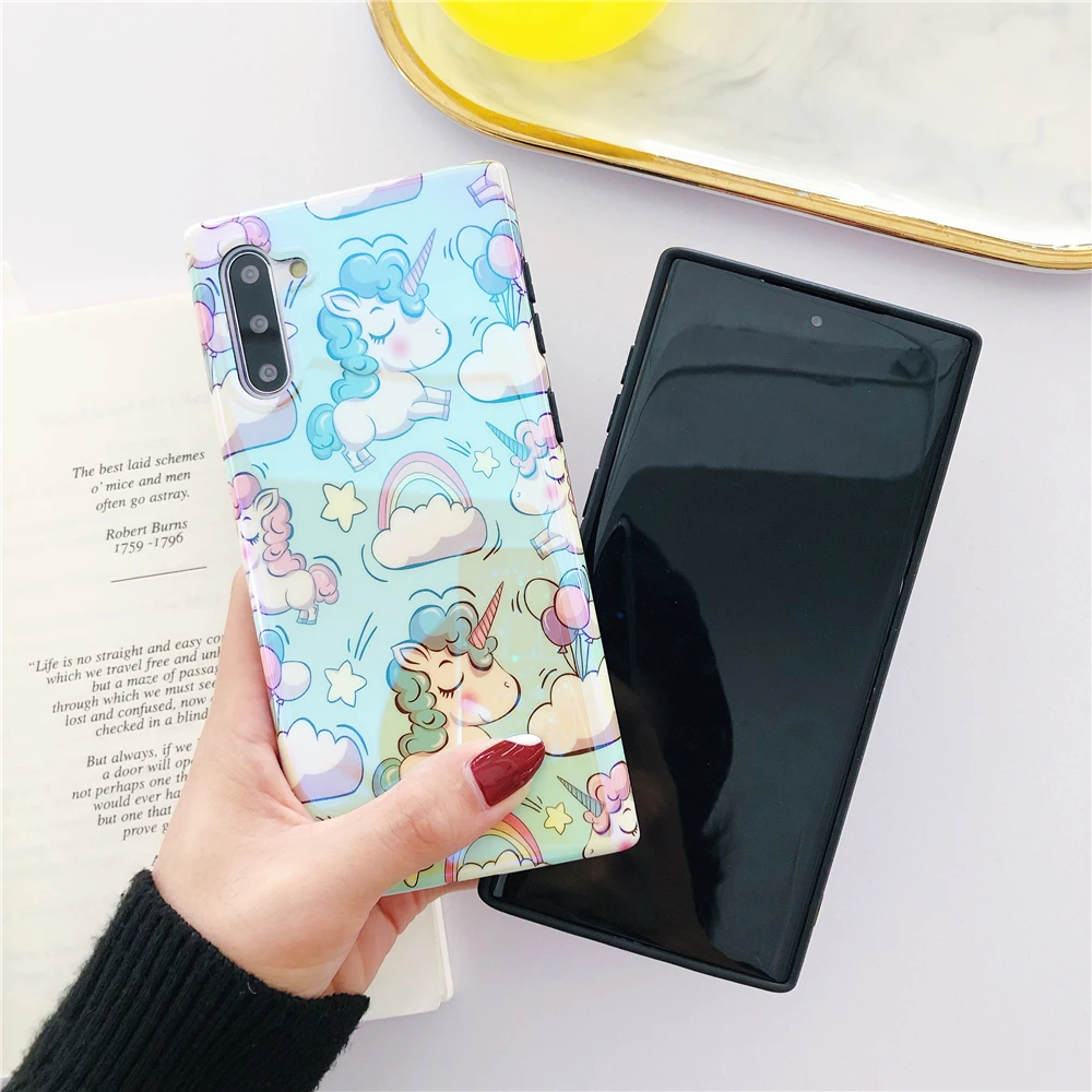 Для samsung Note 10 Plus чехол с милым радужным единорогом мультяшный чехол для samsung S10 Plus S8 S9 S10E Note 10 8 9 синий светильник в виде ракушки