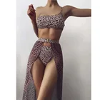 Женский комплект бикини из трех предметов, Сетчатое бикини, купальник с леопардовым принтом, сексуальный купальный костюм с животным принтом, новинка 2021