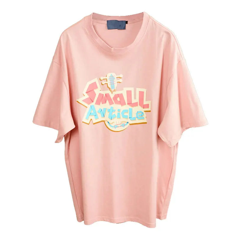 

Camisetas De Mujer 2021 Summer New Loose Round Neck Shirt Female Letter Print Short Sleeve T-shirt Students Pink Top