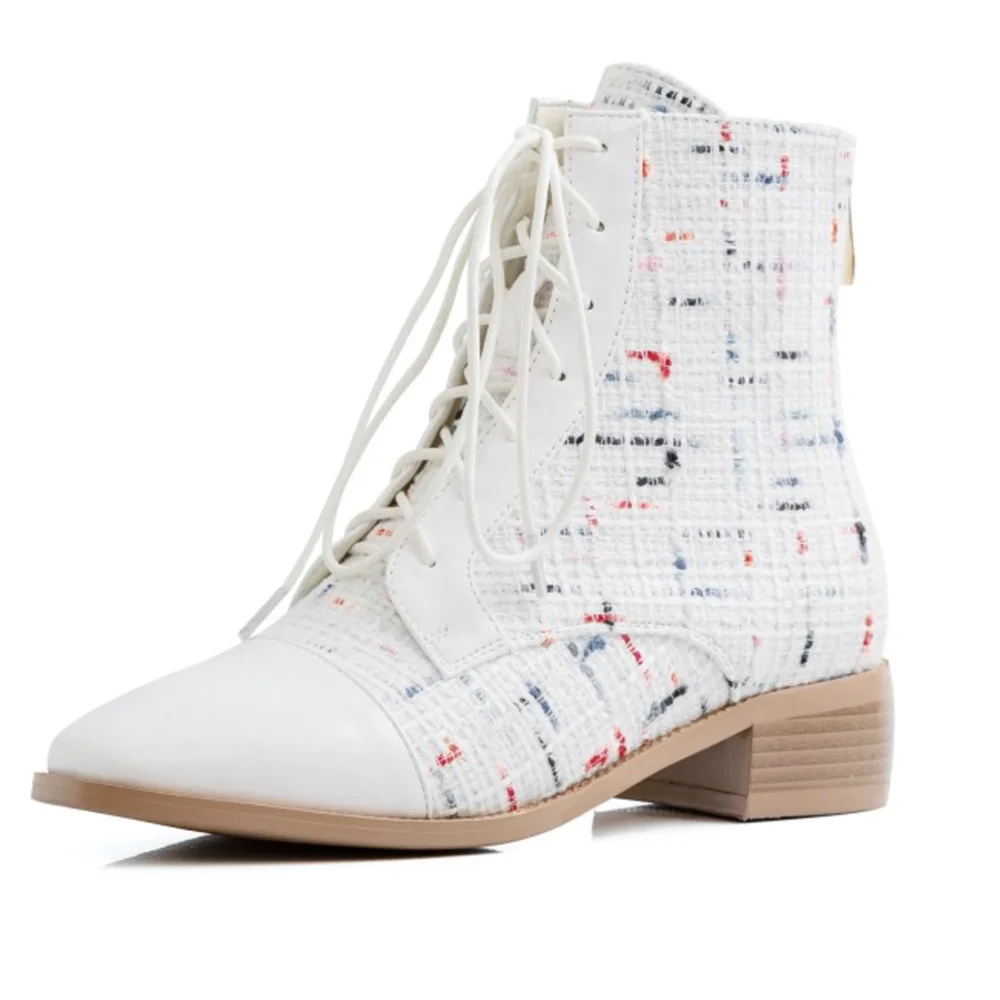 Женские ботильоны на шнуровке LOVIRS черные белые ботинки мартинсы с круглым носком