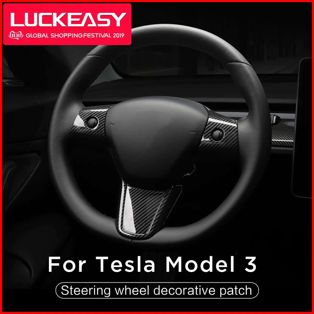 LUCKEASY Автомобильный руль декоративная заплатка для Tesla модель 3- ABS рулевое колесо аксессуары декоративная рамка патч