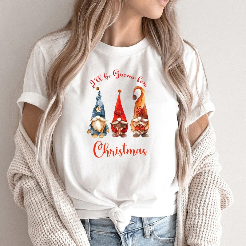 

I'll Be Gnome for Christmas T Shirt Woman Tshirts 3 Christmas Gnomes Green Tops for Women Christmas Aesthetic Clothes