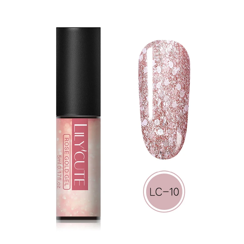 LC-10 LILYCUTE розовый золотой УФ-Гель-лак 5 мл замачиваемый Блестящий лак для ногтей замачиваемый Сияющий УФ-гель долговечный гель для дизайна ногтей - Цвет: LC-10