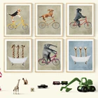 Скандинавский мультфильм Животные Печать холст Картина велосипед собака Жираф страус в ванной Искусство стены декор картины