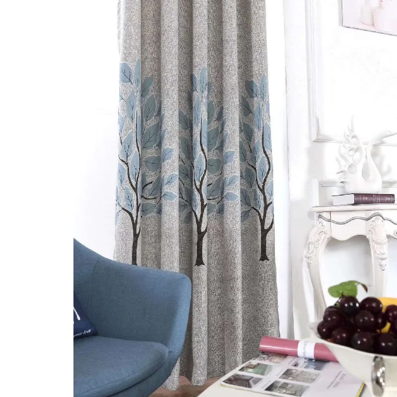 Плотные конопляные шторы в скандинавском стиле с принтом большого дерева и
