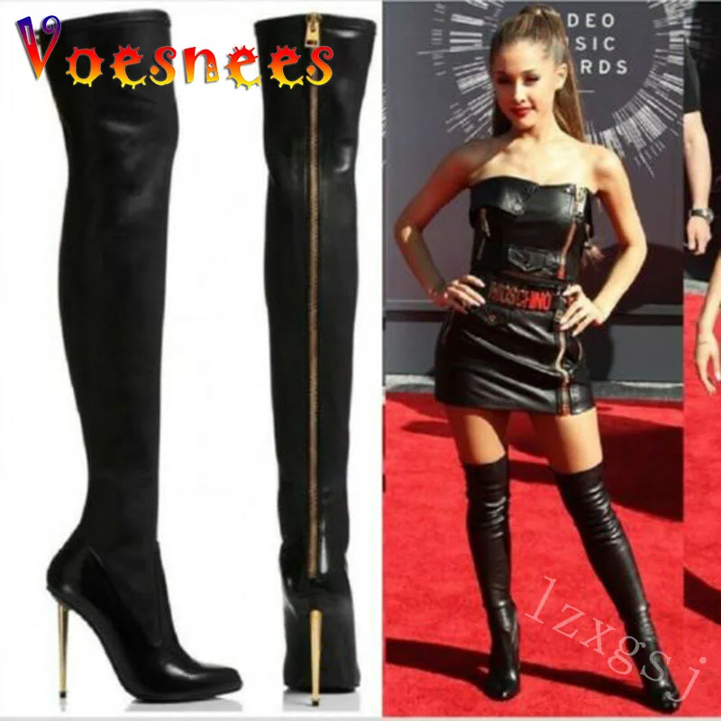 

Women Over The Knee Thigh High Boots Fetish 11CM High Heels Leather Long Boots Winter Black Sexy Pointed Toe Zip Stiletto Shoes