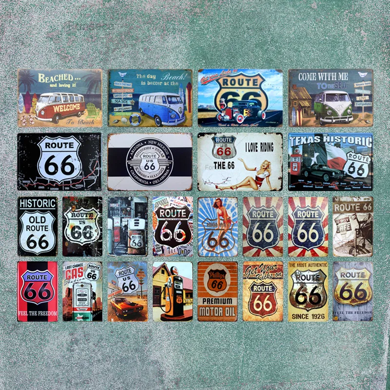 Ретро Металлические оловянные вывески Route 66 Декор для дома автомобиля отеля