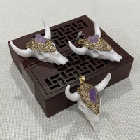 resin pendant amethyst diamond sticker animal bull head necklace charm is suitable for handmade diy jewelry decoration 45x47mm