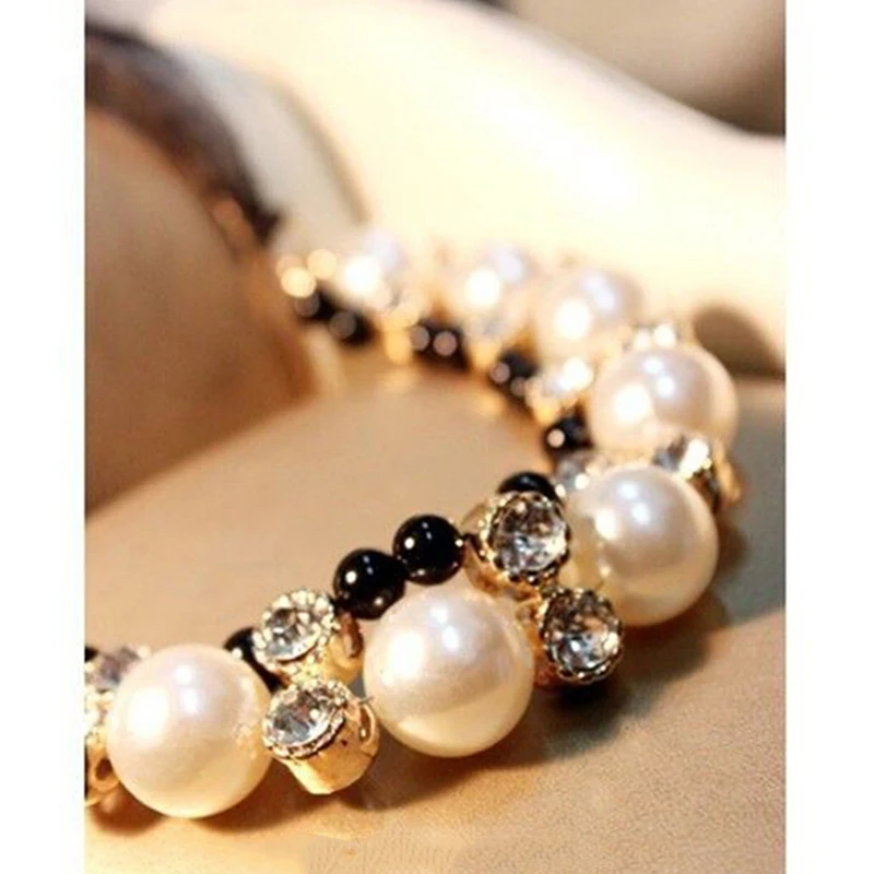 Длинный широкий Черный Бархатный чокер с бантом бусы искусственным жемчугом