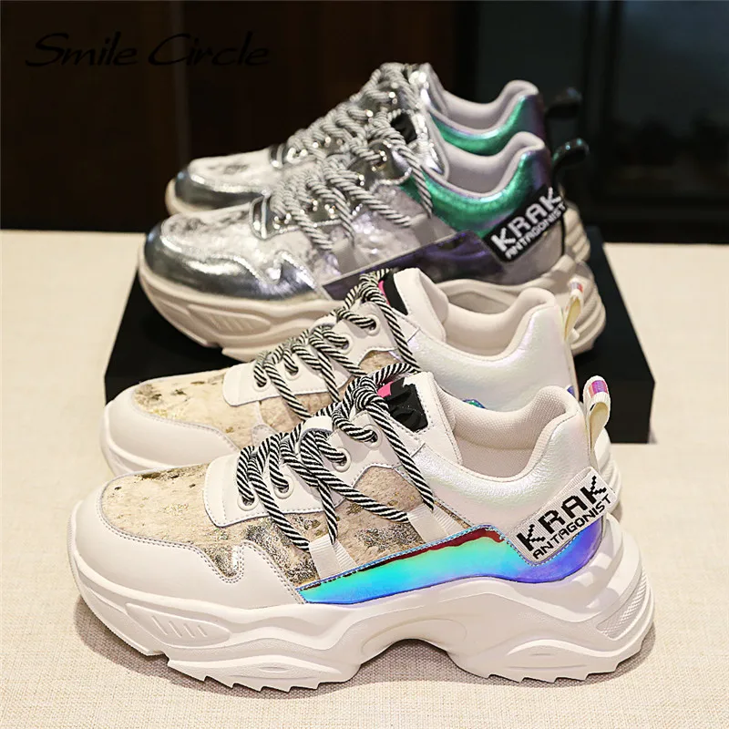 Smile Circle Women Sneakers Flats Platform shoes Patchwork Thick bottom Fashion horse hair Casual Ladies sneakers | Обувь