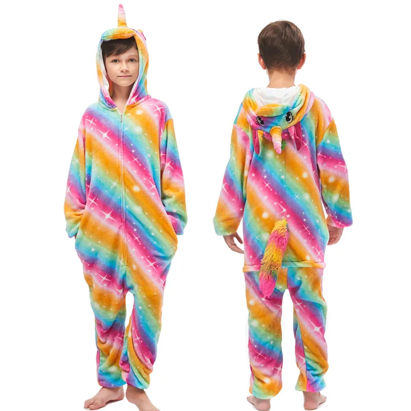 20 NEW kids kigurumi animal dinosaur unicorn pajamas set winter hooded soft Stitch Christmas sleepwear kids girls boys jumpsuit