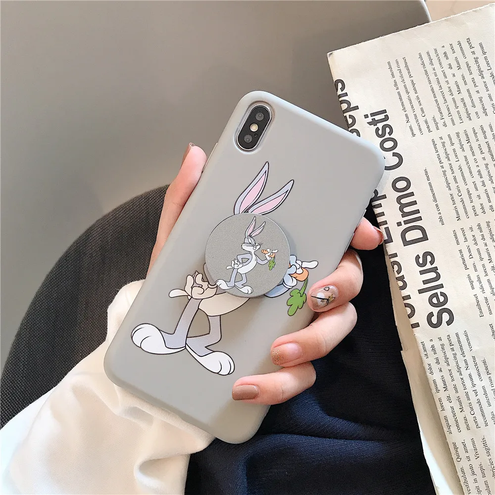 Cute Cartoon Bugs Bunny rabbit Soft silicone Case For iPhone XR X XS 11 Pro Max 7 8 6 Plus With bracket ear Phone Cover Coque |