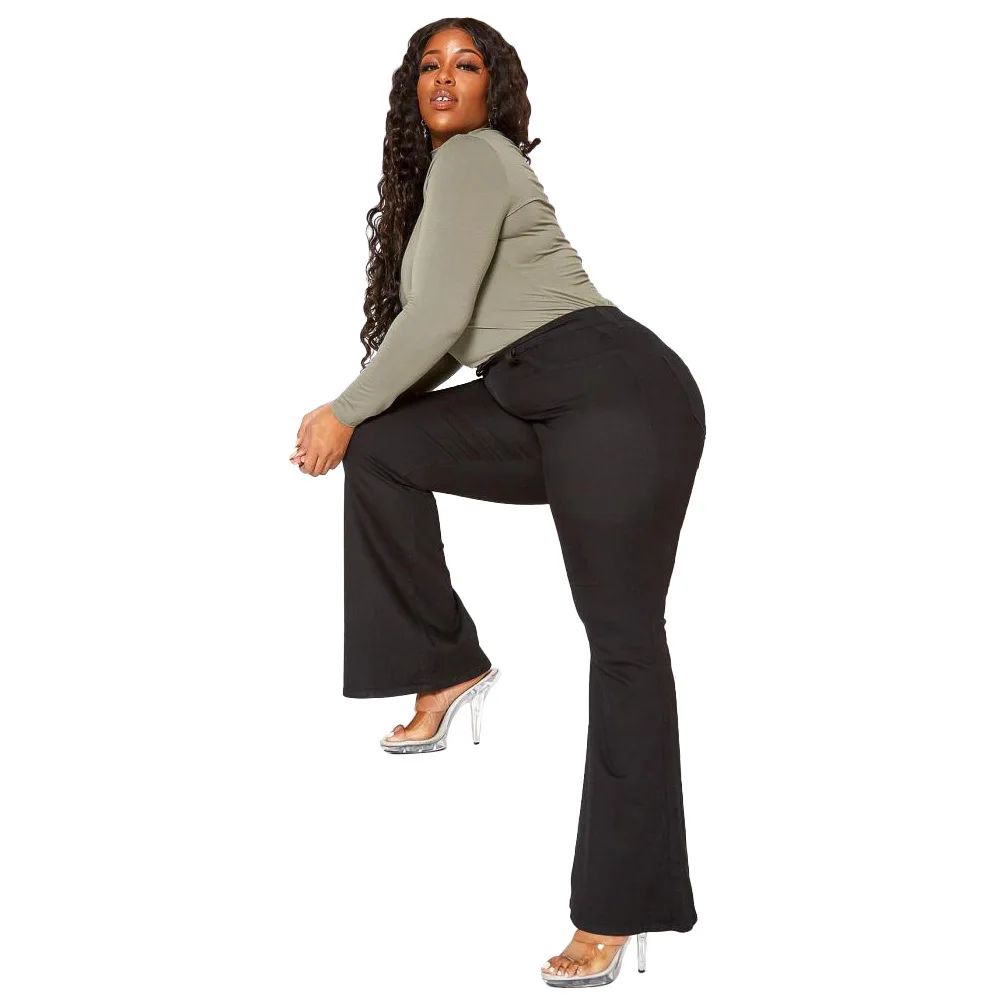

Hot Sale Women Black Flared Jeans Plus Size XL-5XL Skinny Denim Pants Autumn inter Lady High Quality High Waist Jeans