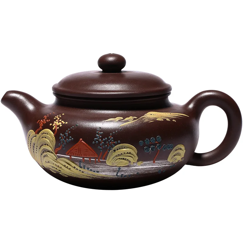 

Pure handmade purple clay teapot Yixing raw ore purple ink clay painting antique tea pot daily necessities