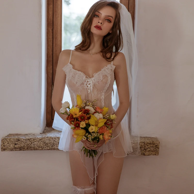 

Bride Cosplay Uniform Sexy Women Maid Temptation Bridal Lingerie Cute Lace Wedding Costumes Sets Suspenders Outfits Nightdress