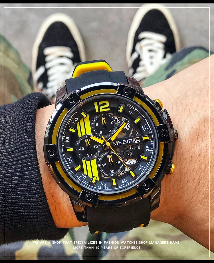Часы MEGIR мужские спортивные армейские водонепроницаемые светящиеся аналоговые |