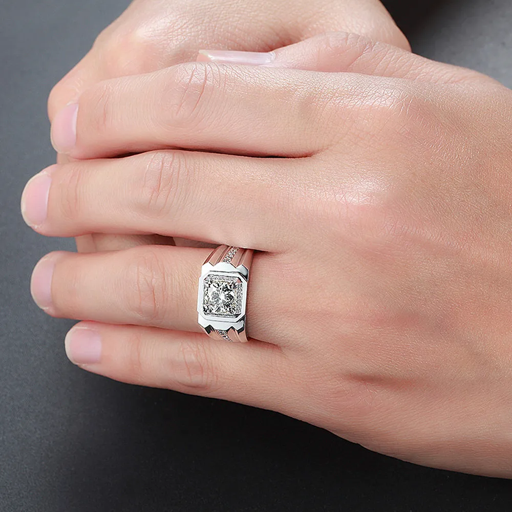 

zircon diamonds gemstones rings for men white gold silver color wedding band jewelry bague fashion gifts accessory