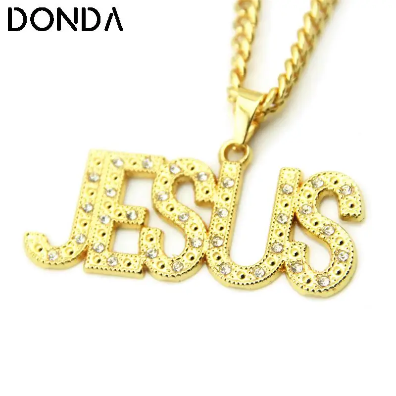 

2019 модные украшения в стиле хип-хоп, ожерелья с подвесками в виде букв Иисуса для женщин и мужчин, золотые длинные цепочки, ожерелья и подвес...