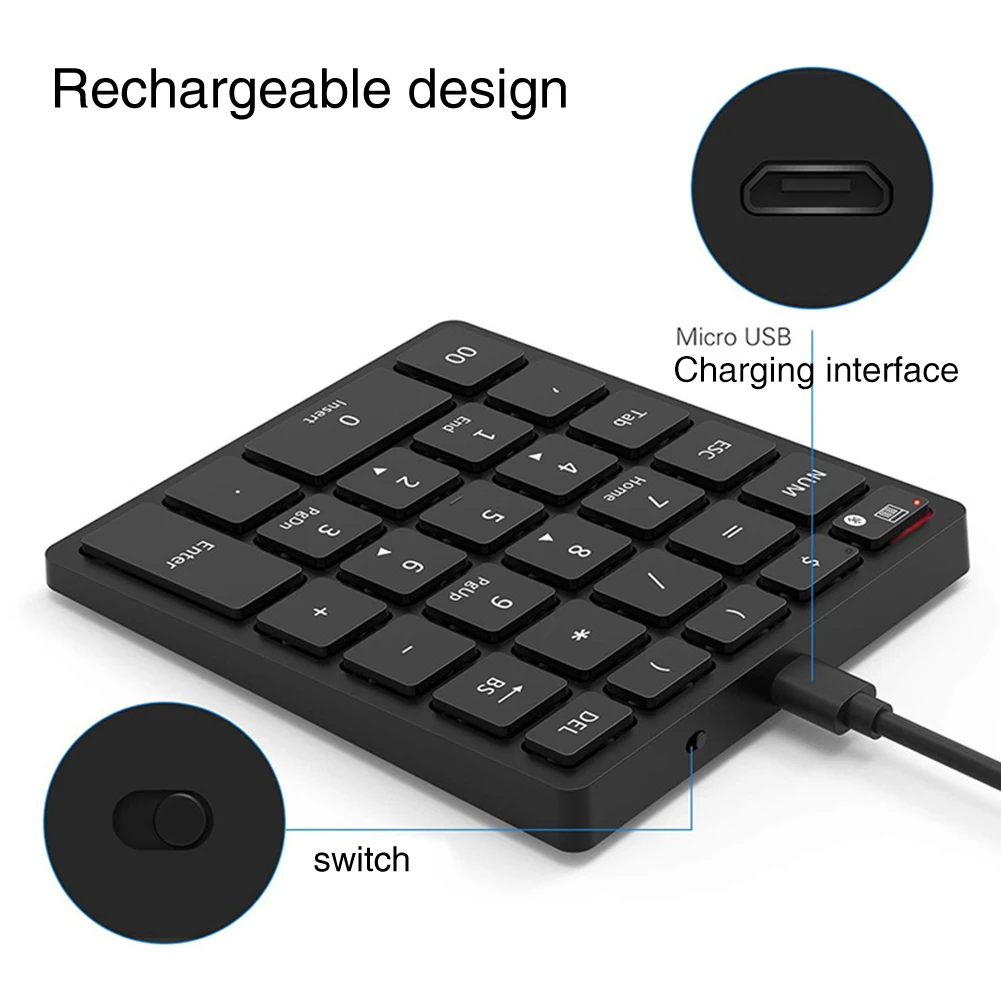Multiple Shortcut Numeric Keyboard PC Tablet Laptop Smartphone Rechargeable Portable Desktop Wireless Bluetooth 28 Key Led |