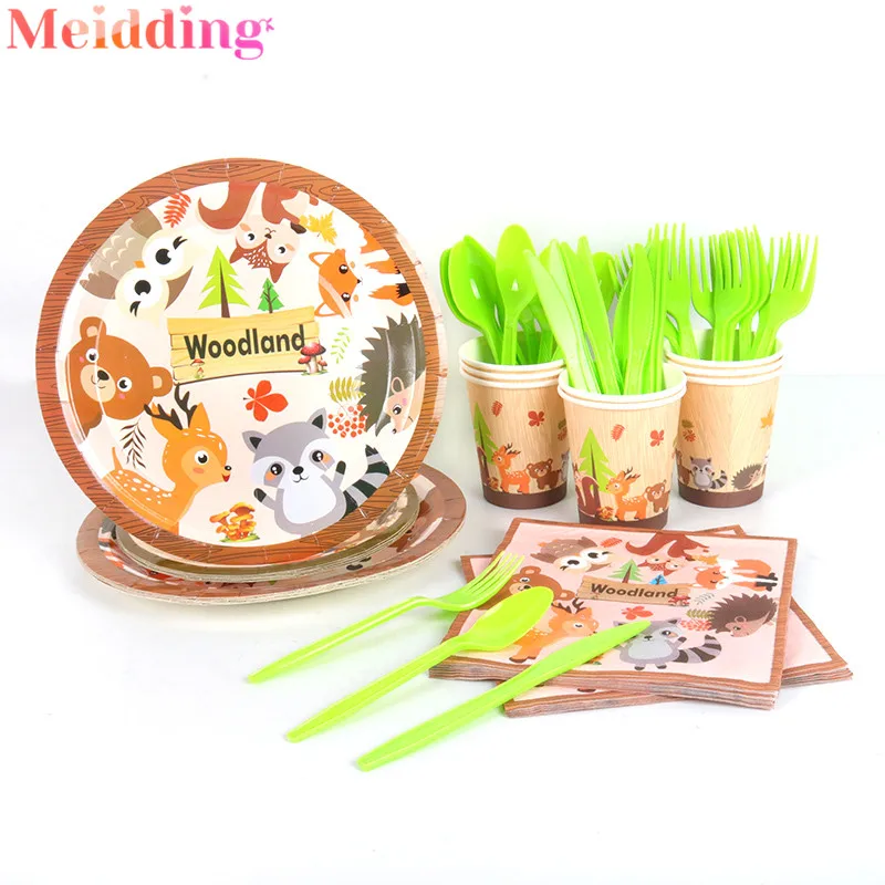 Лесной Декор для вечеринки дня рождения детская столовая посуда с изображением