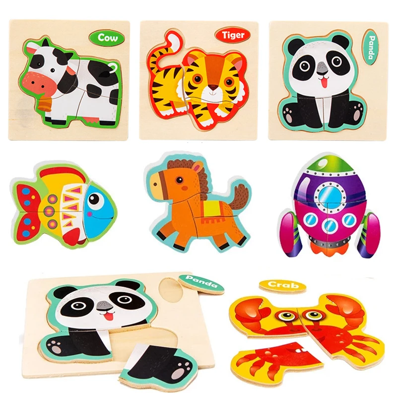 Baby Wooden Toy 3D Jigsaw Puzzle Small Size Cartoon Animal Puzzle Board Kids Early Learning Educational Toys for Children Gifts