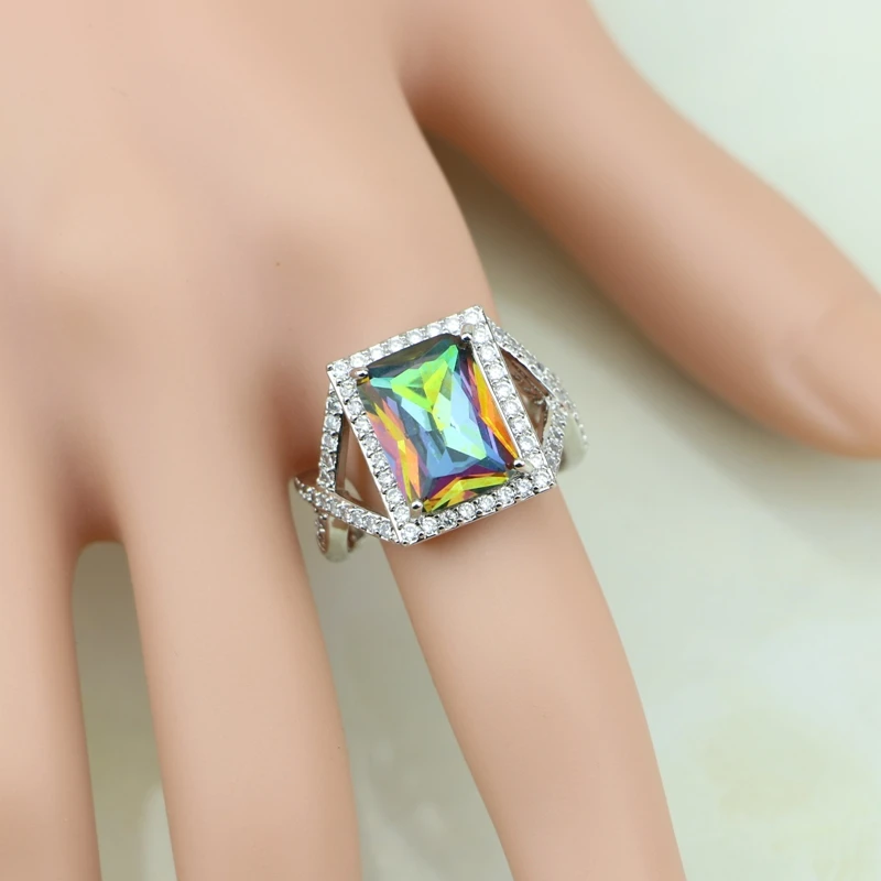 

Square Mystic Rainbow Cubic Zirconia White Zircon 925 Sterling Silver Ring For Women Wedding Wedding/Engagement/Party/Gifts Ring