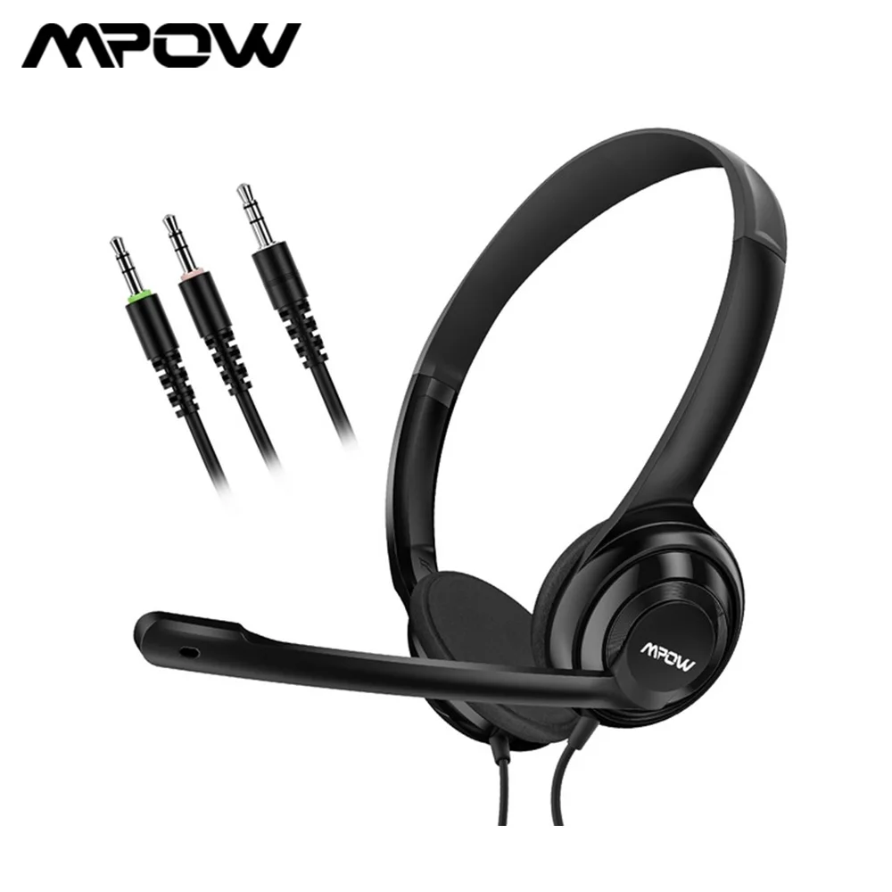 

Mpow HC9 Проводные офисные наушники 3,5 мм Компьютерная гарнитура с шумоподавлением микрофон адаптер 1 в 2 для занятий Skype колл-центра