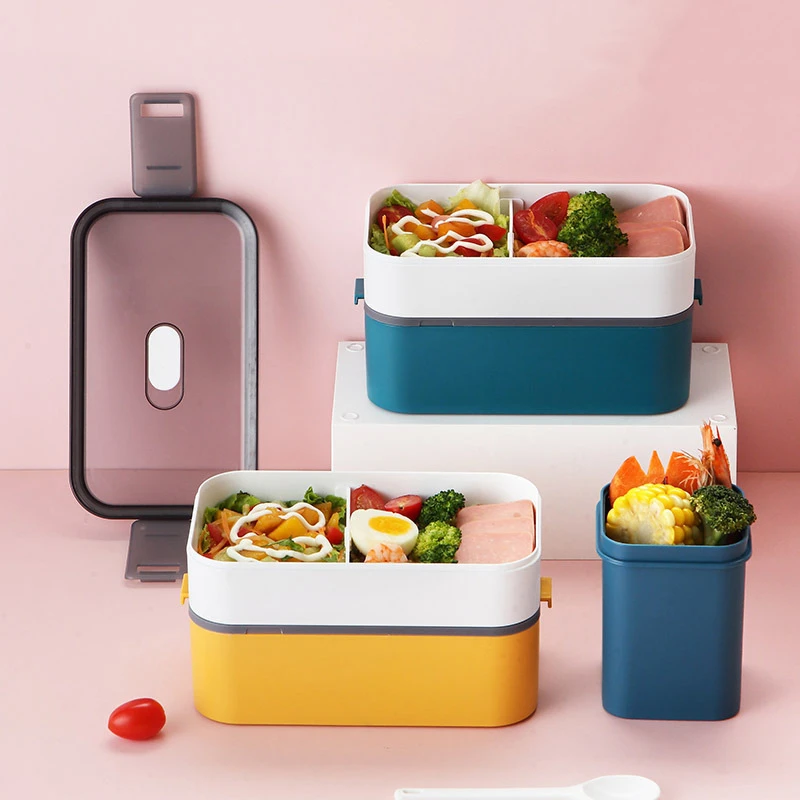 

Microwave Heated Lunch Box Divided Grid Japanese Lunch Box Student Insulation Plastic Lunch Box Set With Portable TablewareLD585