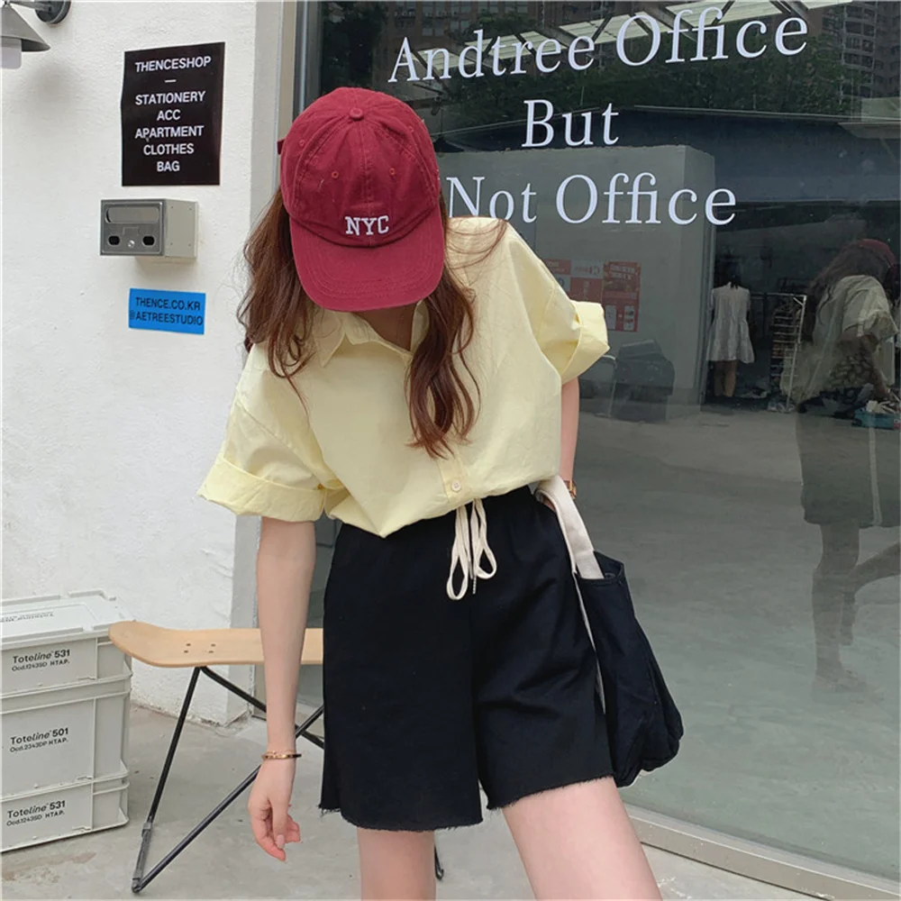 

Harajuku Chic Fashion Casual Sports Students Elastic-Waist Wide-Legged Solid Loose All Match Femme Brief Slim Summer Shorts