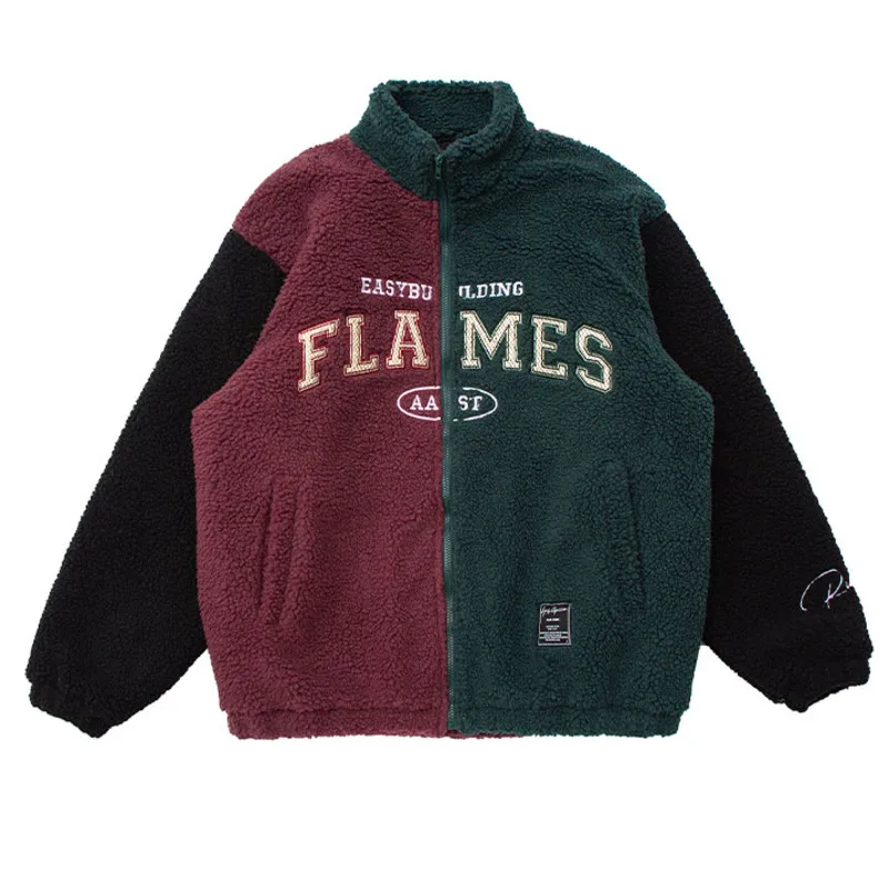 

Зимняя флисовая парка SYUHGFA в стиле хип-хоп, уличная одежда, мужские хлопковые толстые теплые пальто с вышивкой и надписью в стиле пэчворк на ...