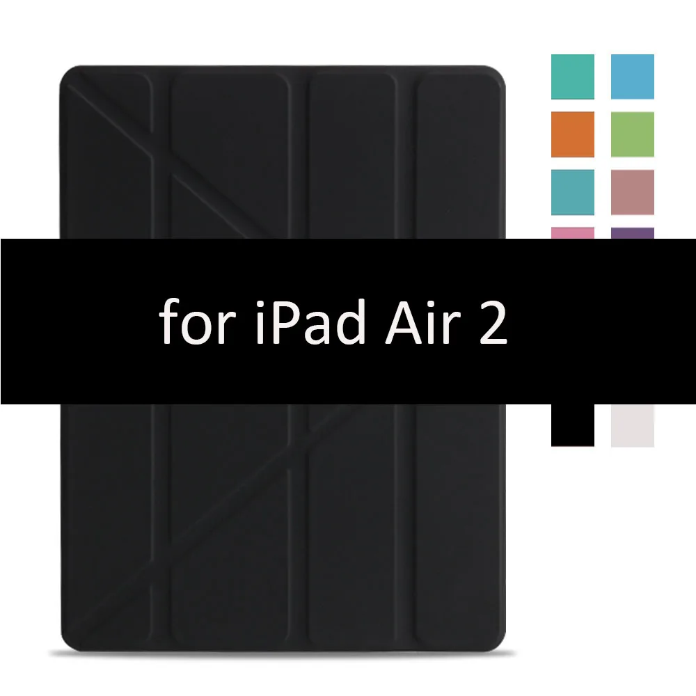 Black-2 Чехол для iPad Air 2 1, чехол, из искусственной кожи и ультратонкая задняя крышка из поликарбоната, умный чехол, Магнитный чехол для iPad air 2, A1566, A1567, откидная подставка - Цвет: Black-2