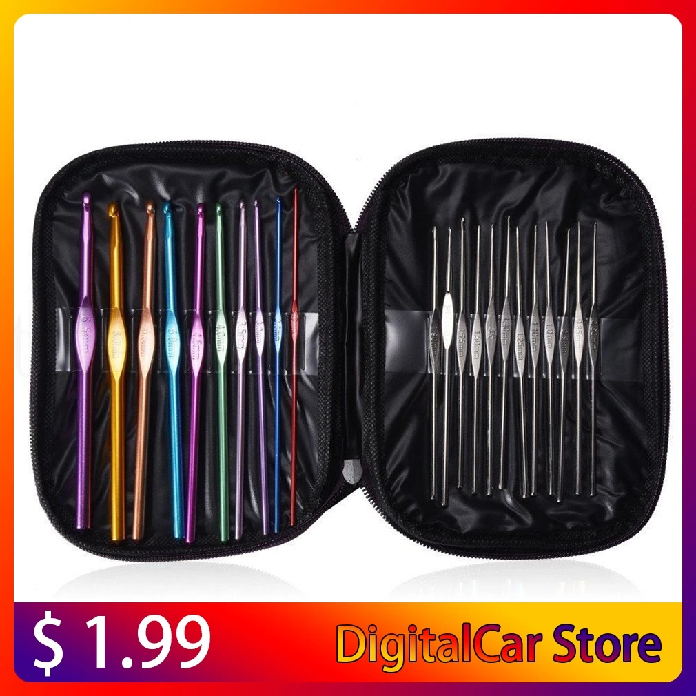 

22 Pcs/Set Ergonomic Multi Colour Stainless Steel Crochet Hooks Yarn Knitting Needles 2-8mm Sewing Tools with Case