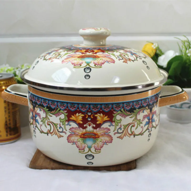 22CM FLOWER NEW Новая эмалированная кастрюля для приготовления пищи, горячий горшок, индукционная плита Penela, Tencere, Высококачественная плита, электромагнитная духовка, газовая плита - Цвет: 22CM FLOWER NEW