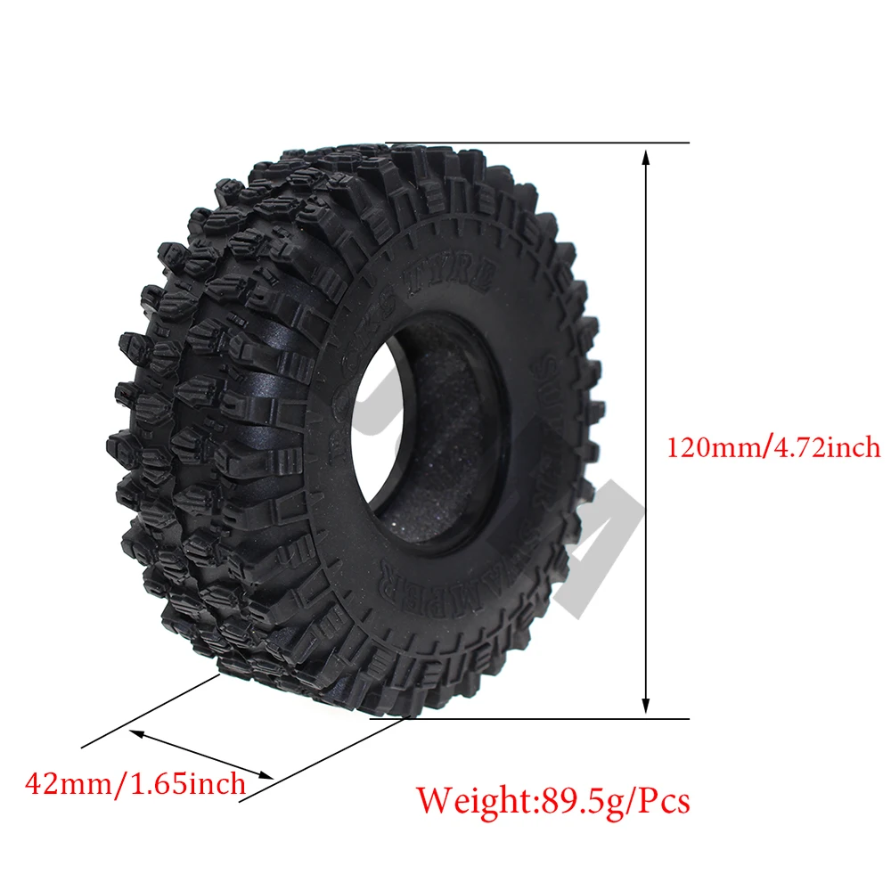 

4PCS 120MM 1.9" Rubber Rocks Tyres / Wheel Tires for 1:10 RC Rock Crawler Axial SCX10 90046 AXI03007 D90 D110 TF2 Traxxas