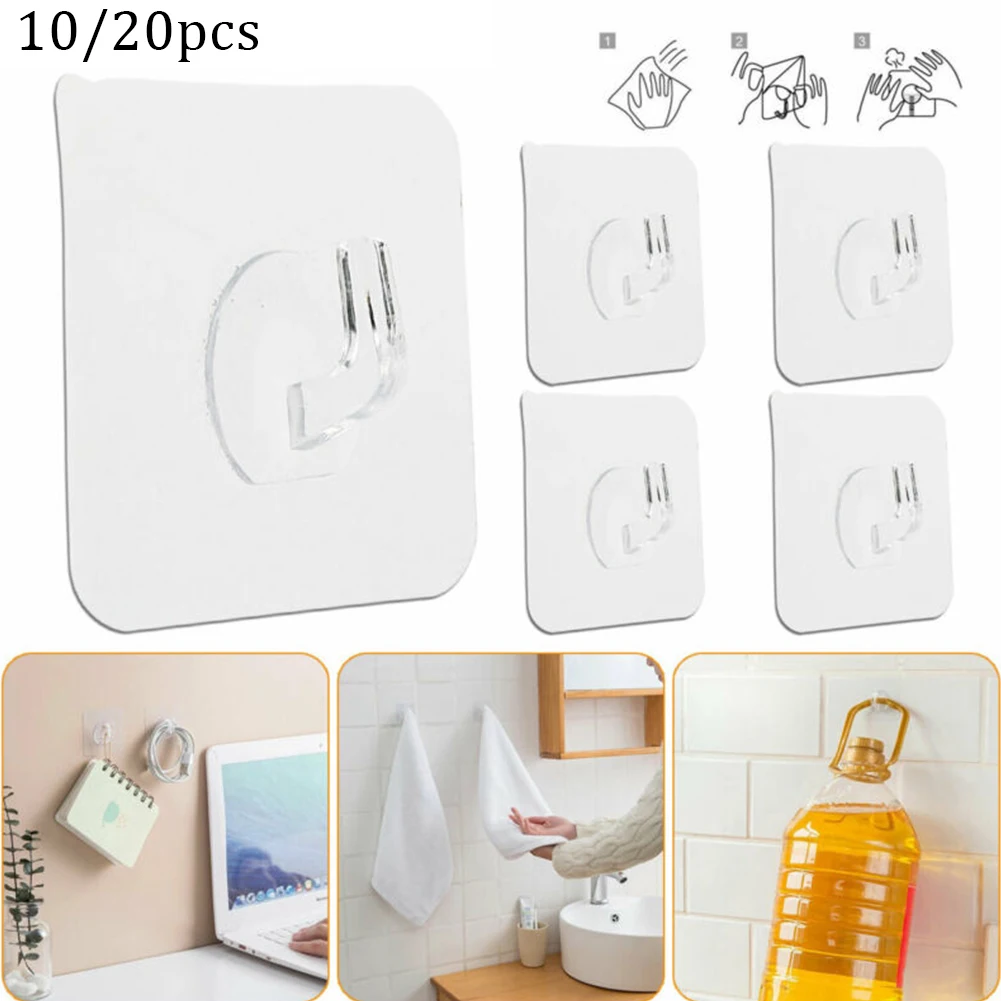 

10/20pcs Hooks Transparent Strong Self Adhesive Door Wall Hangers Hooks Suction Heavy Load Rack Cup Sucker For Kitchen Bathroom