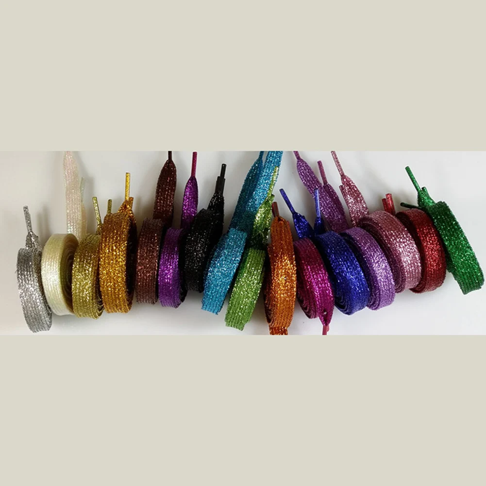 120cm Shiny Colorful Shoelaces of sneakers Glitter man women gold shoelace silver Flat shoe laces running shoe lacing 1 Pair