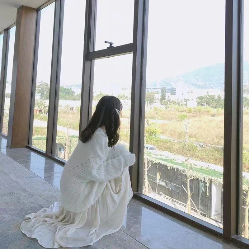 Комплект из 2 предметов Женский вязаный пуловер оверсайз и платье сетчатой пряжи