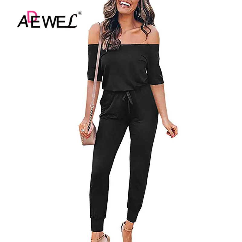 ADEWEL комбинезон женский Повседневный однотонный без рукавов черный в обтяжку