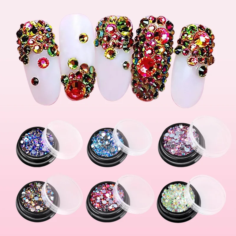 

1 Box packed with 100pcs Symphony AB Nail Art Rhinestone Decorations Flatback Charm DIY Nail Jewelry Accessories Manicure Tools