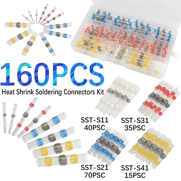 

160PCS Assorted Heat Shrink Butt Soldering Wire Connectors Terminals Insulated Waterproof AWG26-10/0.25mm 6.0mm