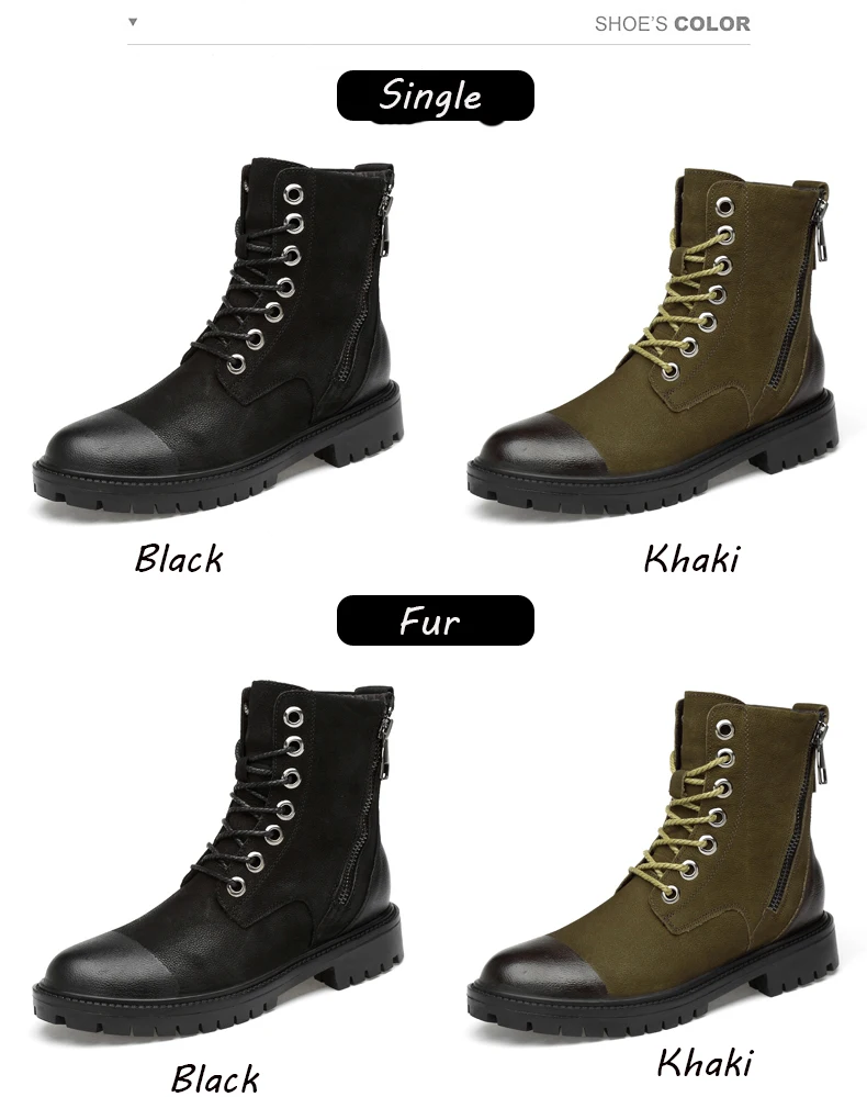 Модная обувь; коллекция года; Botas Invierno Hombre; высокие мотоциклетные ботинки цвета хаки; мужские зимние ботинки на меху черного цвета; мужские ботинки на молнии сбоку; 37-47