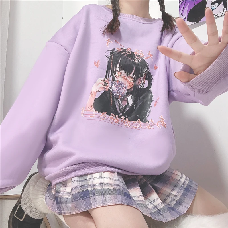 

Милые женские толстовки ACG в стиле ins Харадзюку, милый топ с мультяшным принтом, свободная толстовка в японском стиле преппи для девушек, нов...