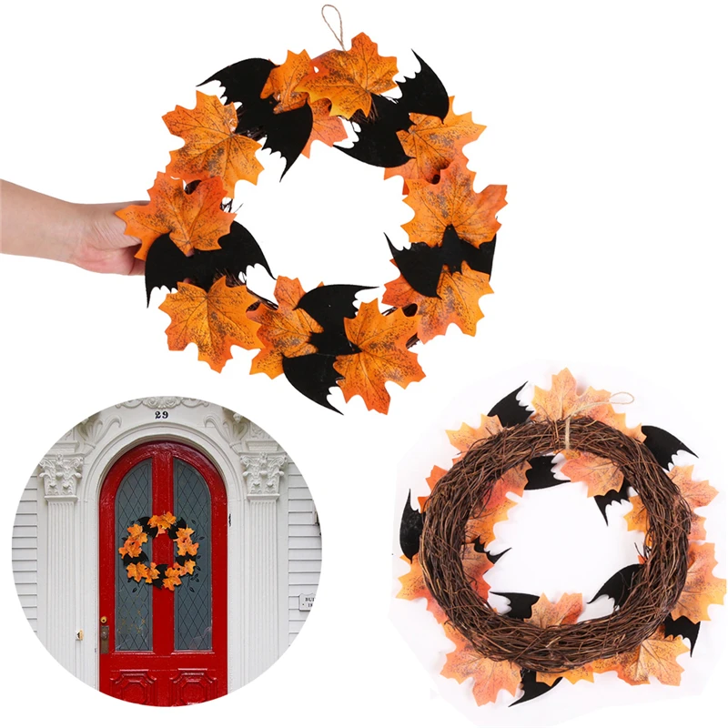 

1 шт. новое украшение на Хэллоуин летучая мышь кулон-венок Окно Дверь подвесная Кленовая листья ротанга Гирлянда Декор для дома вечеринки по...