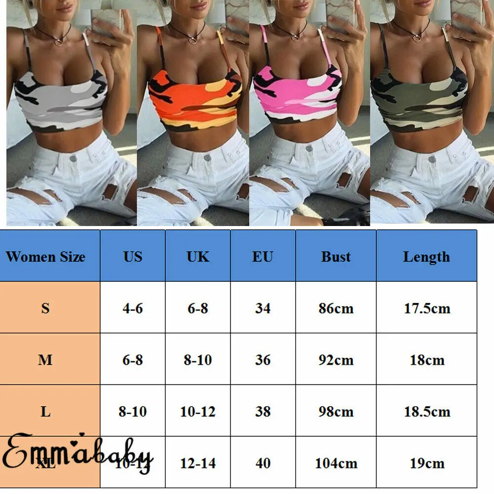 Женский сексуальный летний Камуфляжный укороченный топ на бретельках без