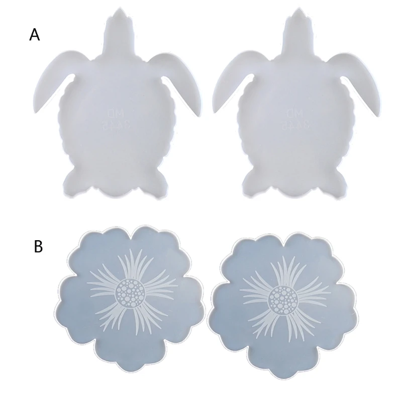 

2Pcs Flower Sea Turtle Resin Coaster Mold Silicone Geode Coaster Resin Mold Tool R2LE