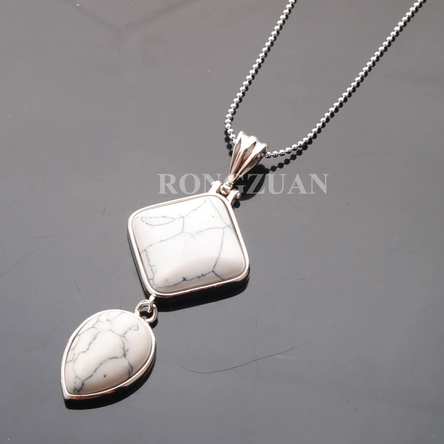 White Turquoise Несколько кулон из натурального камня бусины лазурит авантюрин аметистов ожерелье ISES ожерелье серебряная цепь 1" женские ювелирные изделия TBN387 - Окраска металла: White Turquoise
