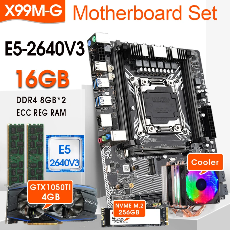X99M-G материнская плата E5 2640 v3 CPU 2 шт. x 8 ГБ = 16 DDR3 2133 МГц память ECC REG Set combos 256 M.2 SSD GTX1050TI