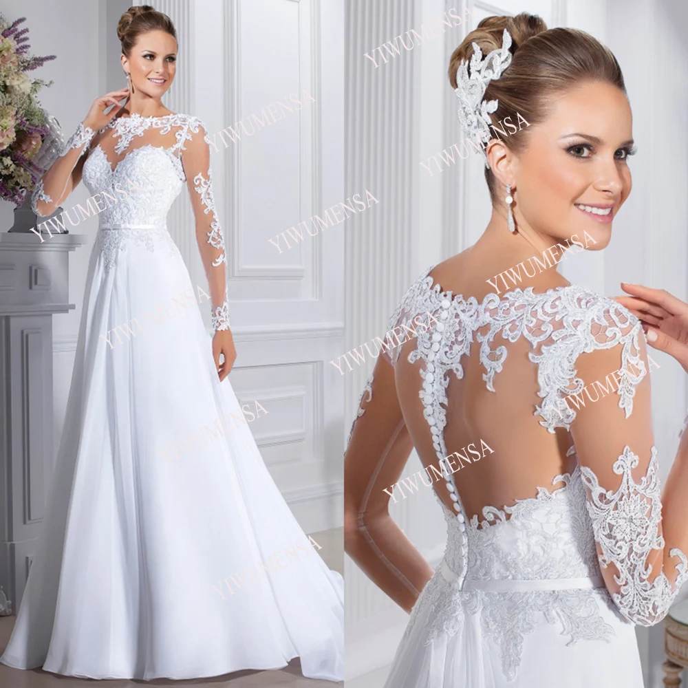 

YIWUMENSA Vestidos De Novias White Chiffon Wedding Gowns Detachable Train Trouwjurk Formal Women Bride Marrigae Bridal Dresses