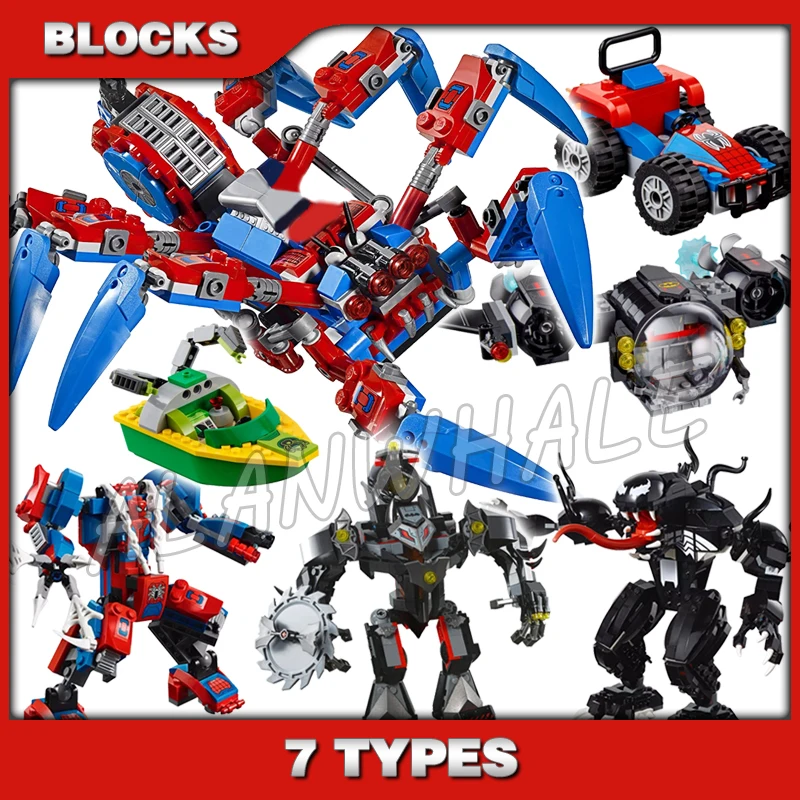 7types Super Fighter Spider Crawler Mech Battle Bike Rescue Heist Chase Model Building Block Toys Compatible With Bricks | Игрушки и