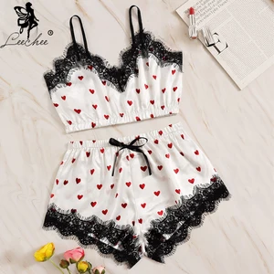 Leechee пижамы для женщин, атласное нижнее белье, сексуальное ночное белье, милые шорты, пижамный комплект, кружевные пижамы с ресницами, удобная Пижама mujer